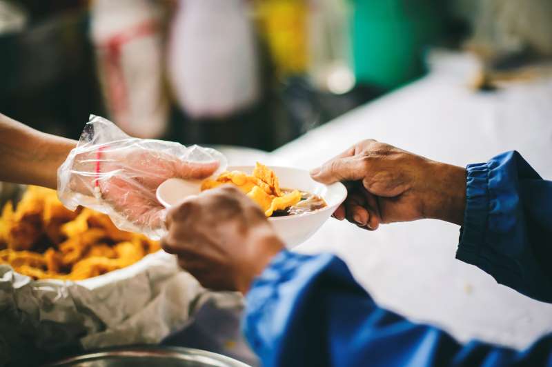 People in a food line