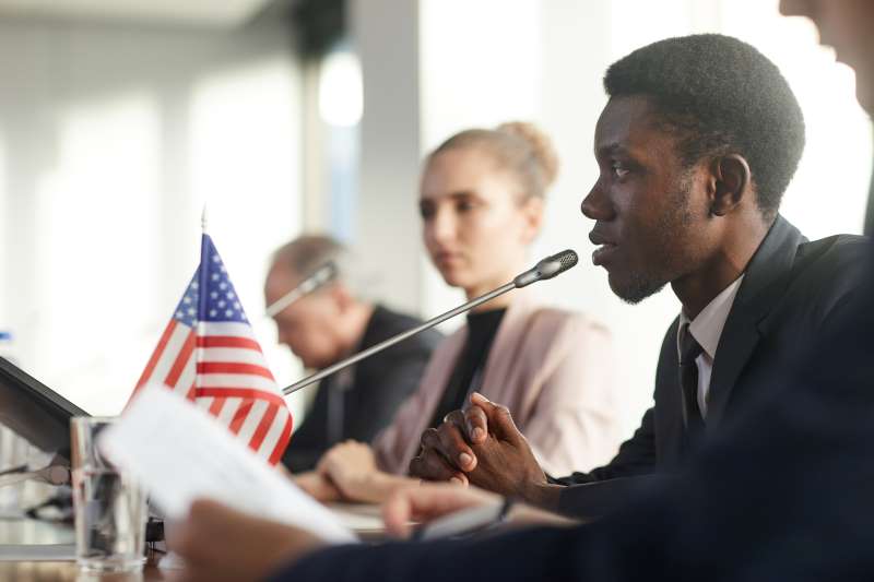 Young man at a meeting